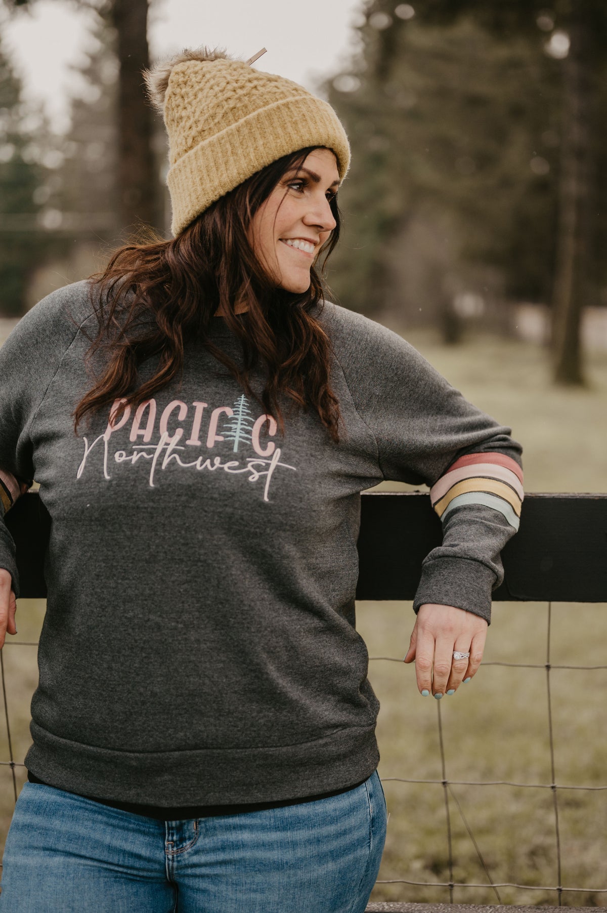 Pacific Northwest Stripe Sleeve Crew