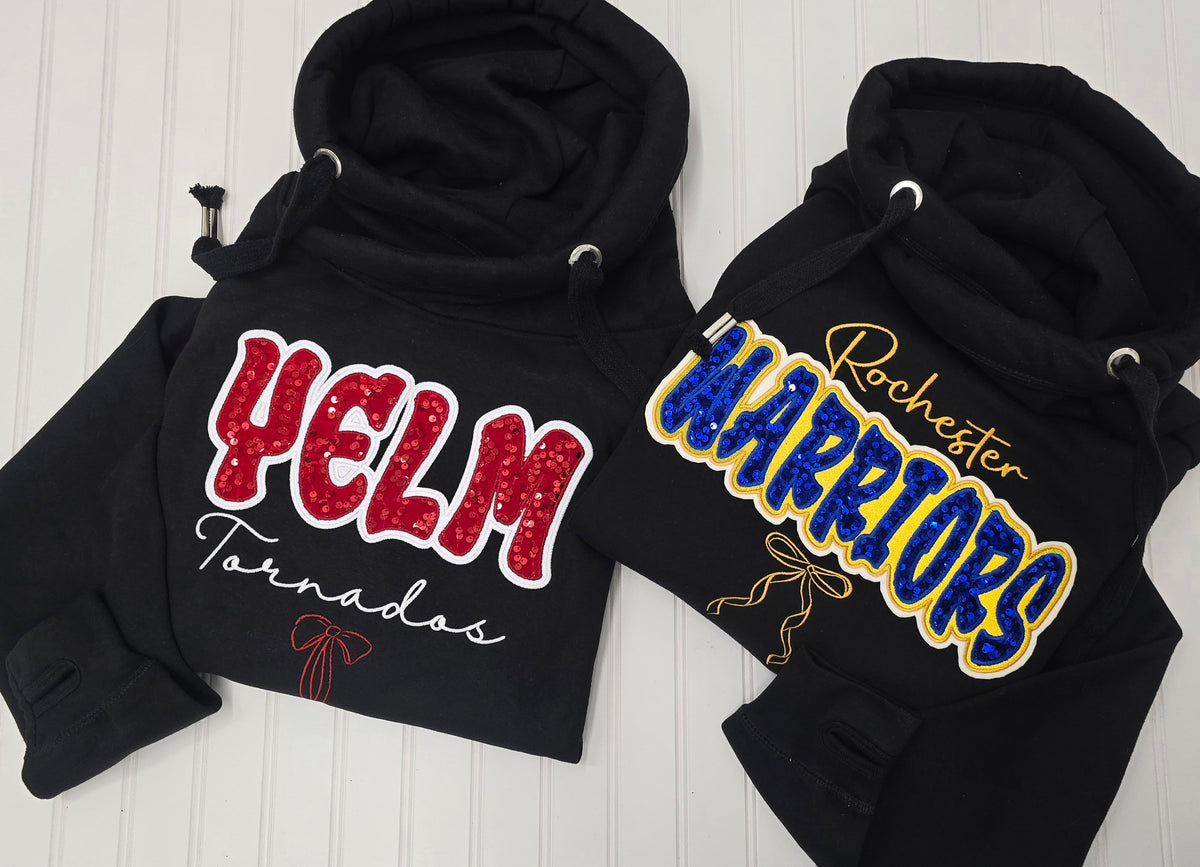 Any Word Sequin Embroidered Sweatshirt | Cowl Neck