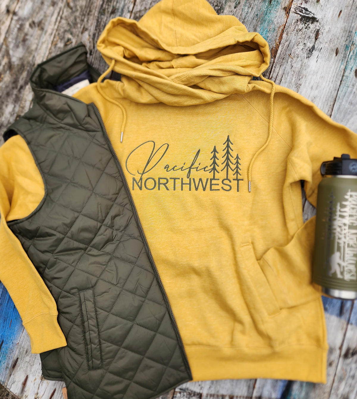 Pacific Northwest embroidered funnel neck hoodie