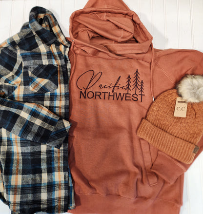 Pacific Northwest embroidered funnel neck hoodie