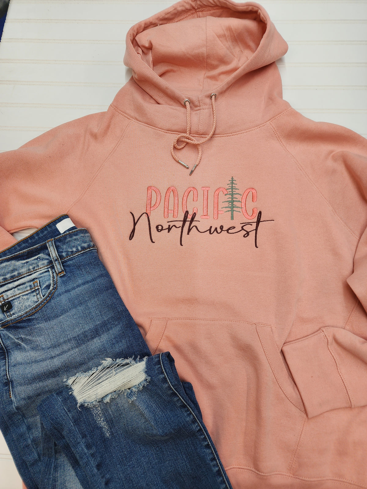 Ladies scuba neck PNW Embroidered Hoodie