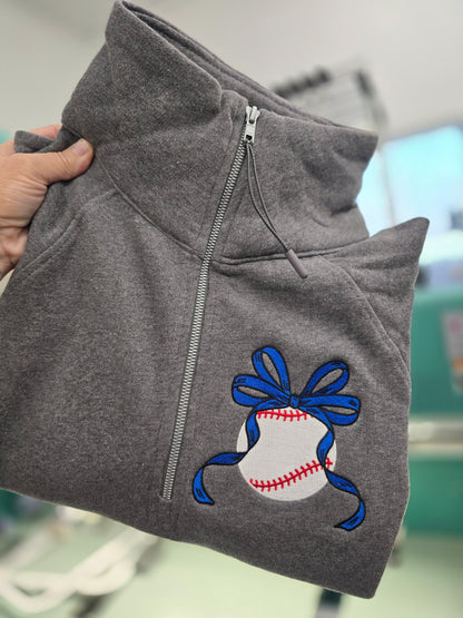 Baseball Bow Embroidered 1/2 Zip