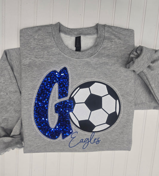 GO TEAM Soccer Sequin Embroidered Crewneck