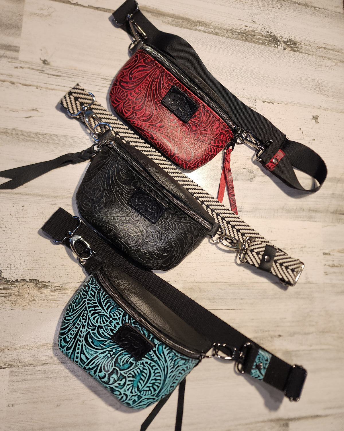 Red embossed leather