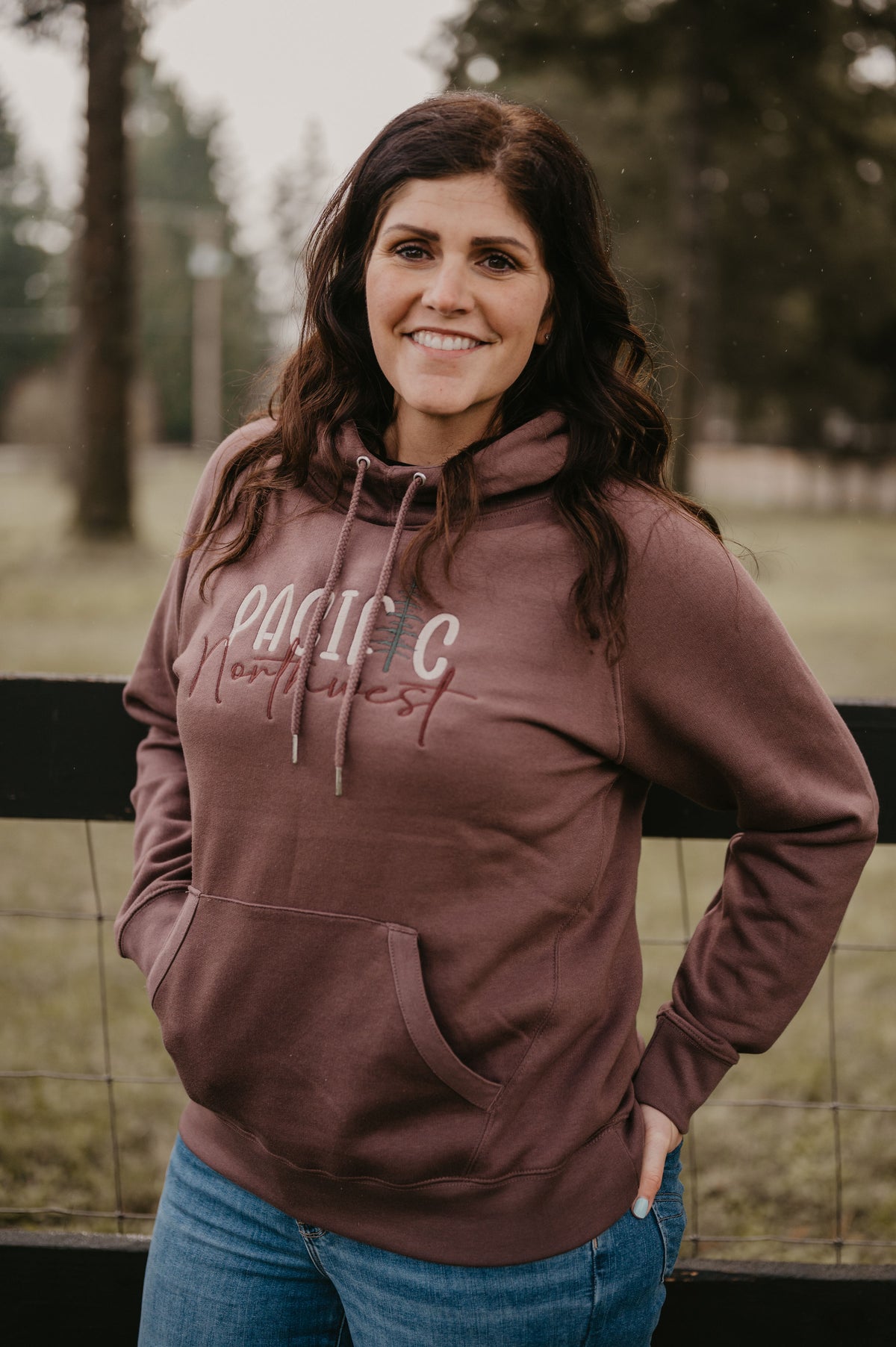 Ladies scuba neck PNW Embroidered Hoodie