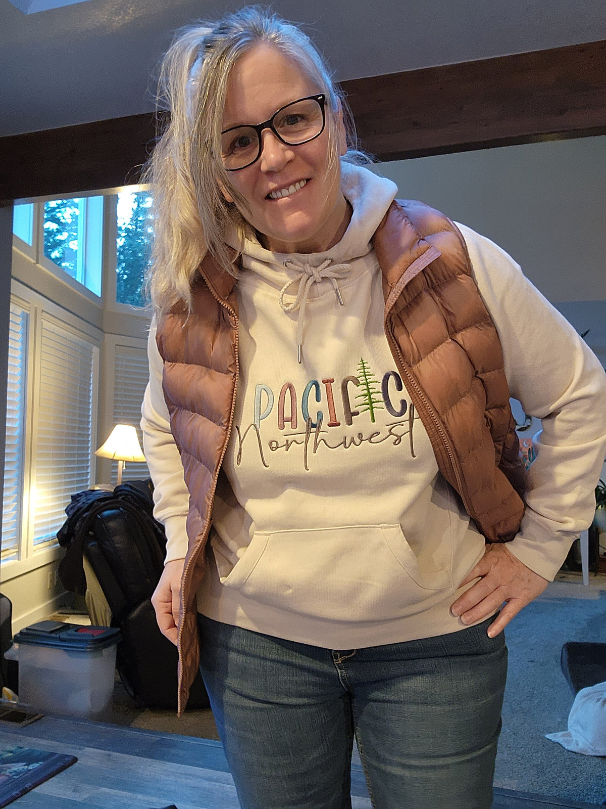 Ladies scuba neck PNW Embroidered Hoodie