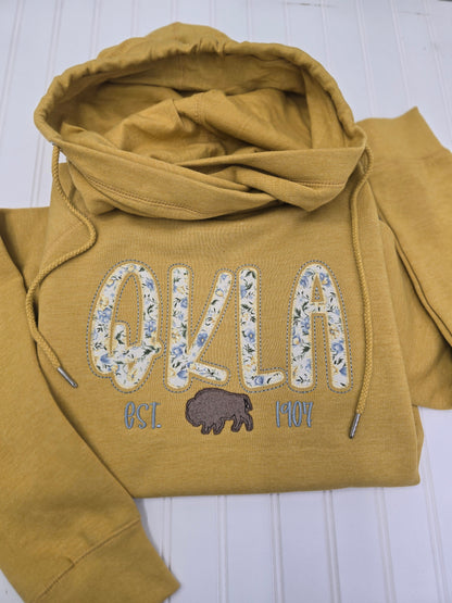 OKLA embroidered funnel neck hoodie
