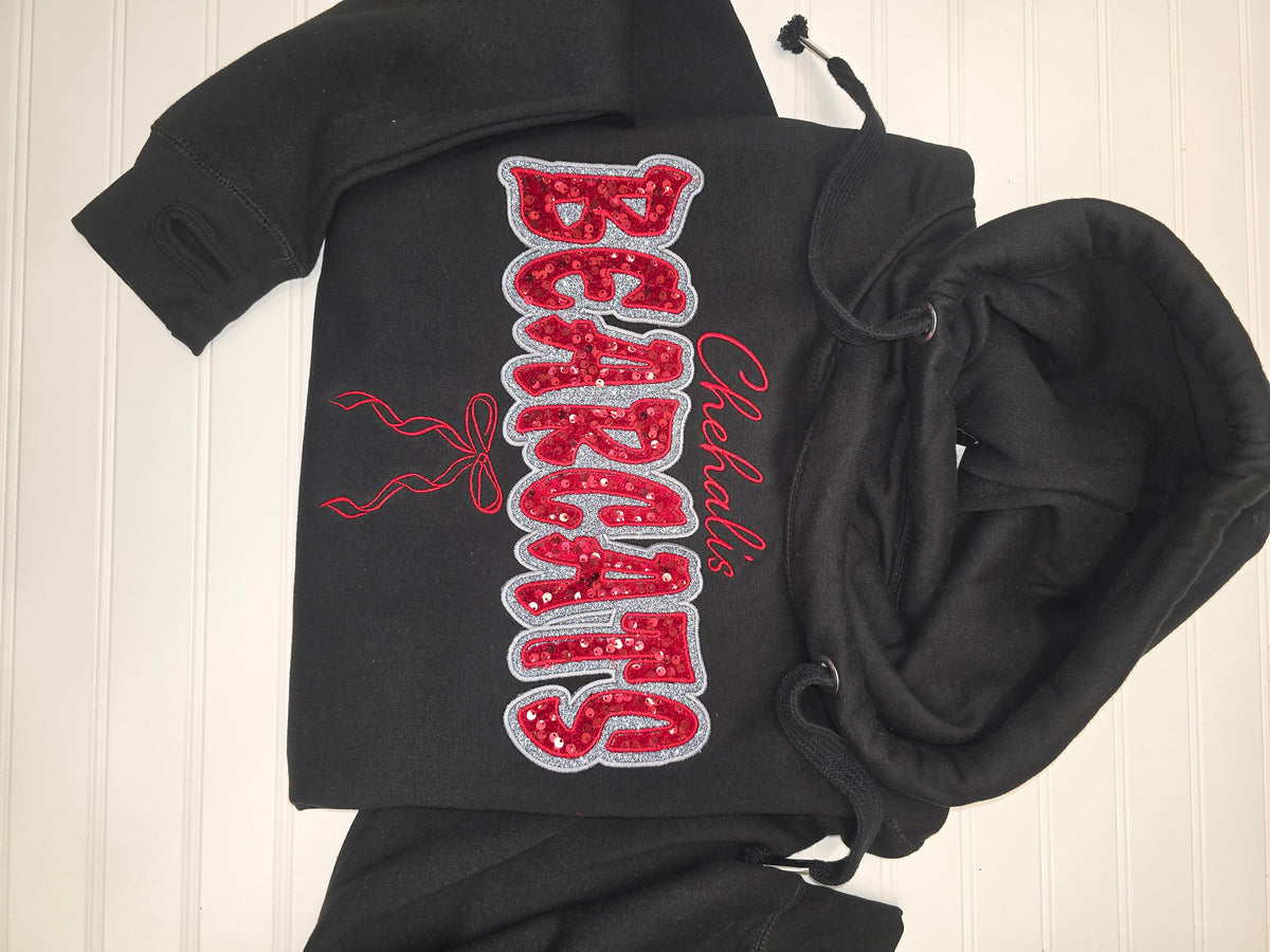 Any Word Sequin Embroidered Sweatshirt | Cowl Neck