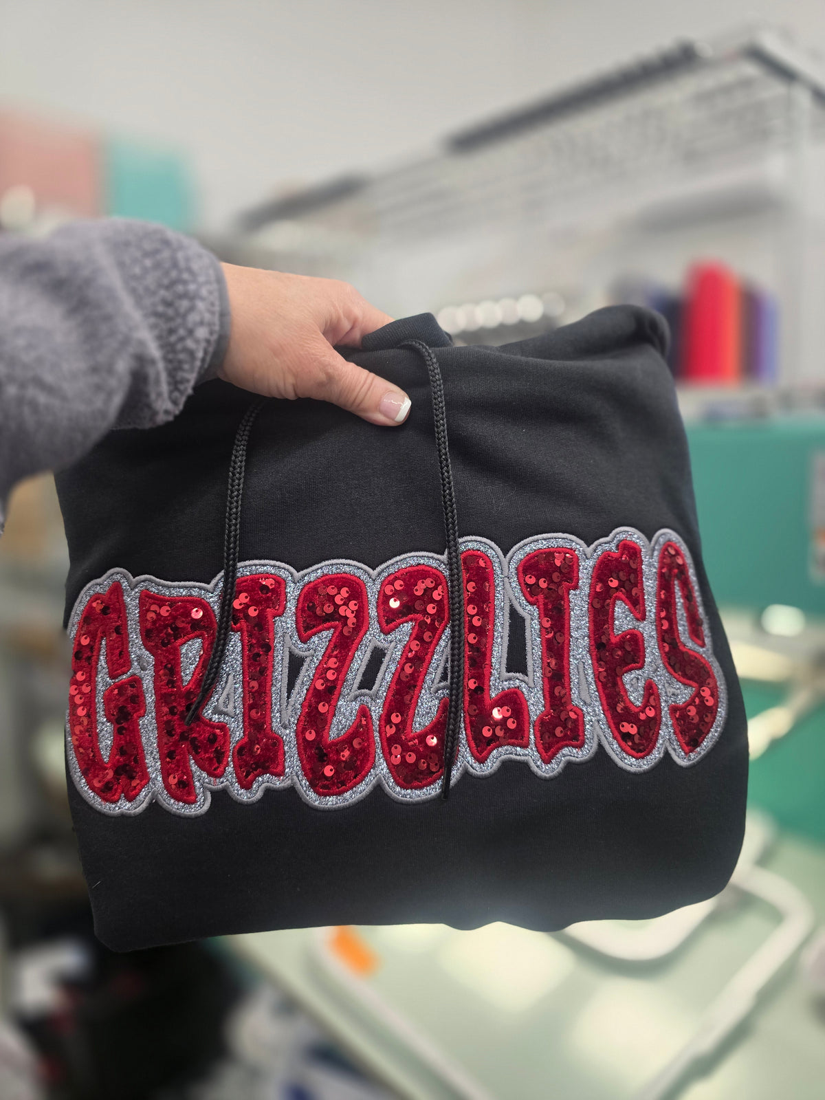 Any Word Sequin Embroidered Sweatshirt | Cowl Neck