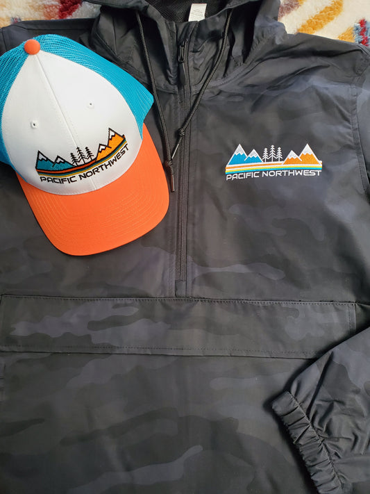 Black Camo PNW Neon Sunset Anorak Jacket